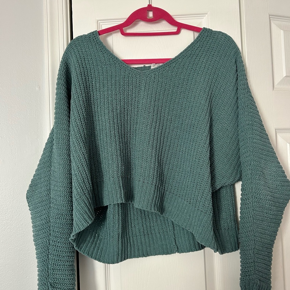 Green V-Neck Chunky Sweater